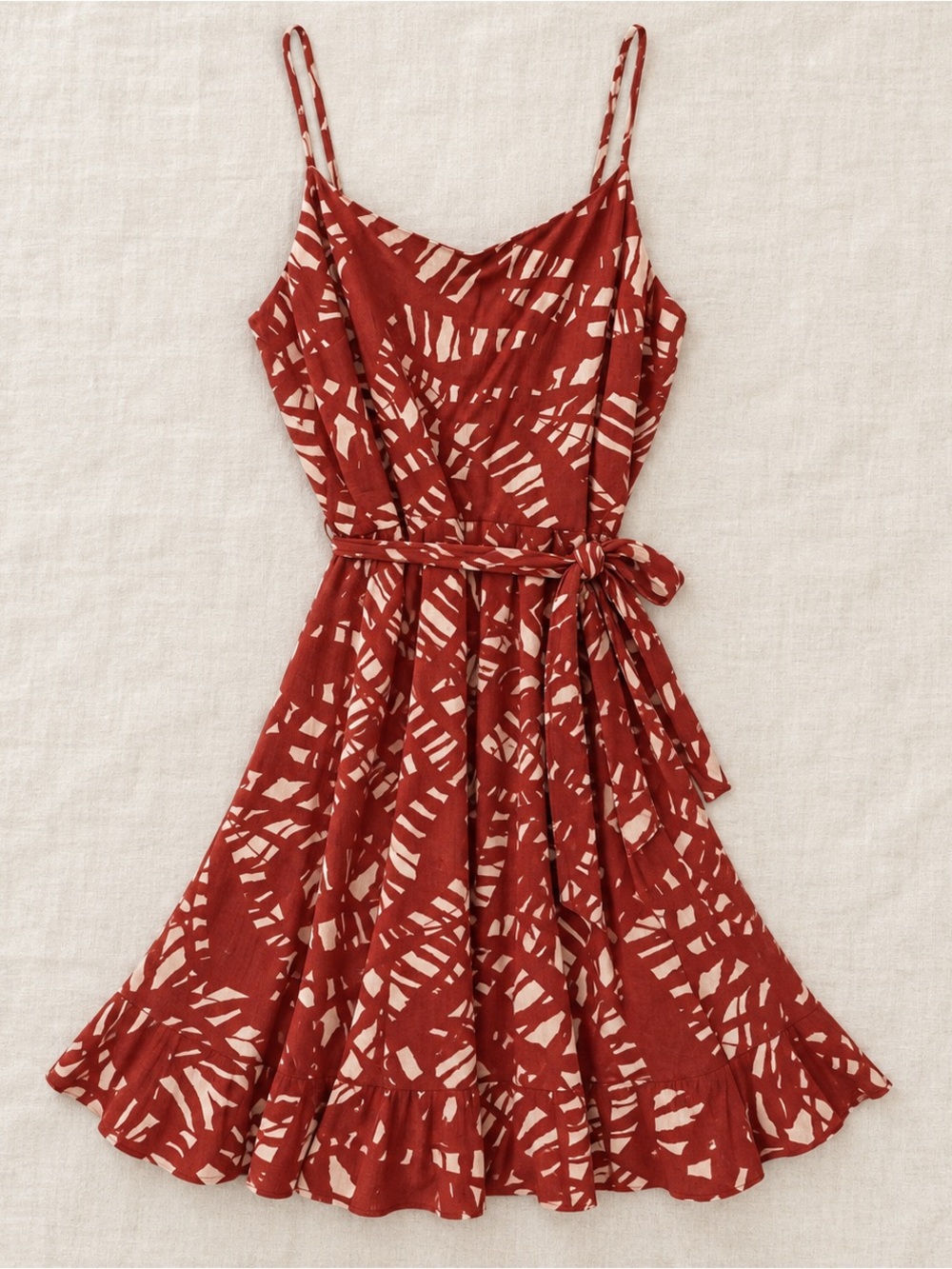 Nine West Rust Red Printed Tie-Waist Mini Sundress
